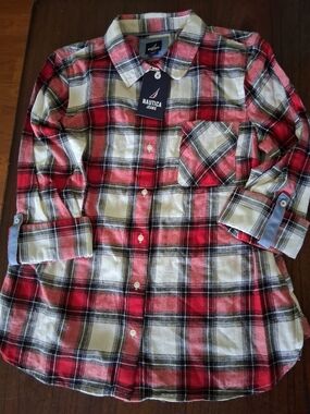Nautica Red and White Plaid Button-Down Shirt